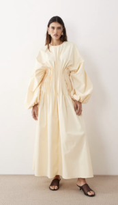 ARRANGE pleated waist long sleeve maxi dress in buttermilk