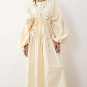 ARRANGE pleated waist long sleeve maxi dress in buttermilk