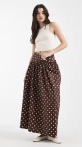 ASOS DESIGN asymmetric dropped waist maxi skirt in polka dot