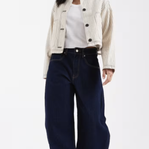 ASOS DESIGN Petite short cotton harrington jacket in black and white stripe