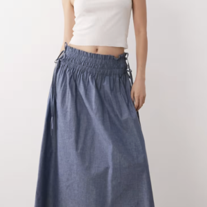 Wednesday's Girl chambray tie detail midaxi skirt in blue
