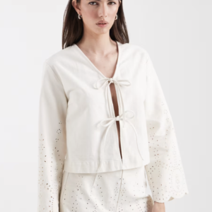 ONLY tie front jacket with eyelet detailing in ecru - part of a set