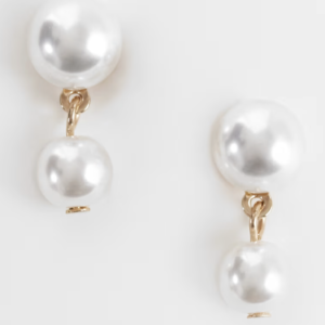ASOS DESIGN double-drop faux-pearl stud earrings in gold tone