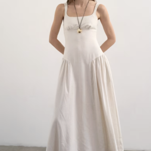 Topshop dropped waist linen blend maxi dress in natural