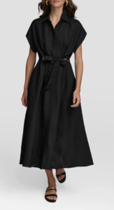 Drawstring Waist Linen Blend Shirtdress