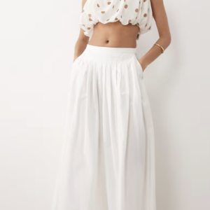 Gina Tricot tailored pleated volume midi skirt in off white