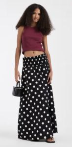 ASOS DESIGN shirred waist maxi skirt in black polka dots - part of a set