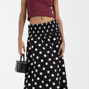ASOS DESIGN shirred waist maxi skirt in black polka dots - part of a set