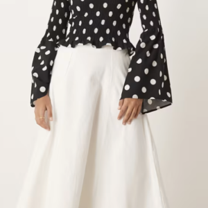 ASOS DESIGN shirred bodice long sleeve in black polka dot