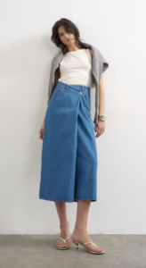 Topshop denim midi wrap circle skirt in mid blue