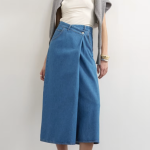 Topshop denim midi wrap circle skirt in mid blue