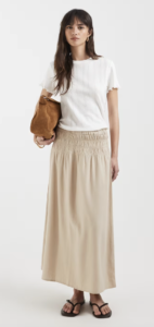 ONLY linen blend ruched waist midaxi skirt in stone