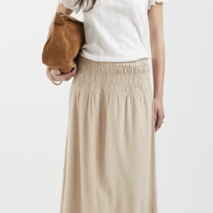 ONLY linen blend ruched waist midaxi skirt in stone