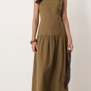 ASOS DESIGN slash neck asymmetric vest maxi sundress with dropped waist in olive