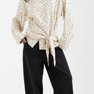 ASOS DESIGN satin scarf detail oversized shirt in buttermilk spot - part of a set