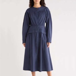 AREA STARS Long Sleeve Button Front Cotton Dress
