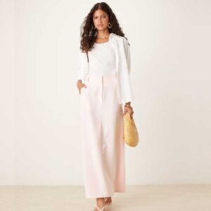 ASOS DESIGN linen blend tailored maxi skirt in pink