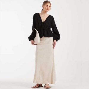 ASOS DESIGN linen look bias cut midaxi skirt in stone