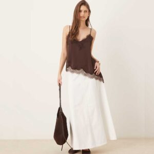 AWARE high rise denim maxi skirt in ecru