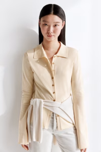 Fine-Knit Button-Front Top