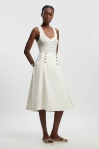 KarenMillen Denim Button Front Skirt