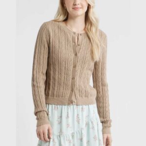 BP. Pointelle Knit Cardigan Tan Savannah