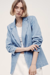 Gathered-Sleeve Denim Jacket