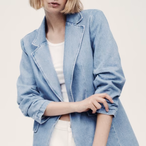 Gathered-Sleeve Denim Jacket