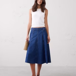 Denim Flared Midi Skirt