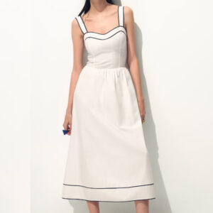 Cotton Dress with Flared Skirt White