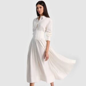 EDIE CORSET BUTTON DOWN MIDI DRESS