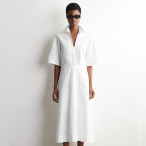 EMBROIDERED PIMA COTTON MIDI DRESS White