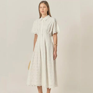 English Factory Women's Cinched Waist eyelet Midi Dress