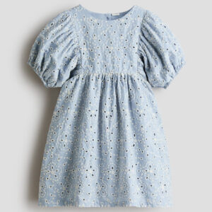Eyelet-Embroidered Cotton Dress Light blue