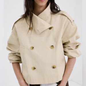 Funnel-neck cropped trench coat Beige