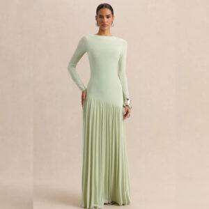 Jasira Mint Crew-Neck Maxi Dress With Asymmetric Drop-Waist