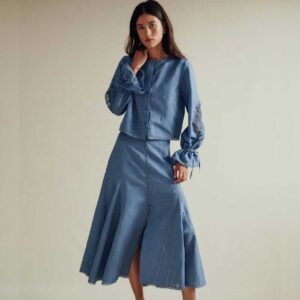 Jolane Skirt  Blue Carnation Solid Embroidery