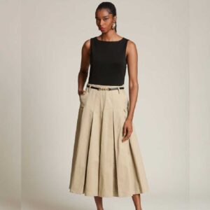 Mixed Media Pleated Midi Dress