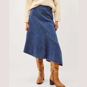 Monsoon Blue Annie Asymmetric Denim Midi Skirt