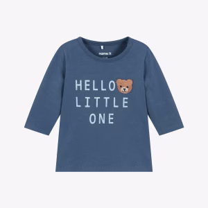 NAME IT Baby Boys Navy Blue Cotton Top with Embroidered Bear