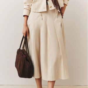 Nothing Ordinary Stone Premium Cotton Rich Tailored A-Line Midi Skirt