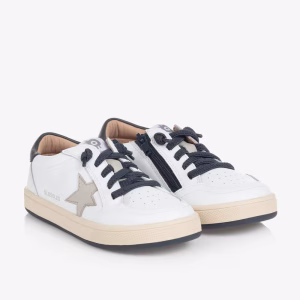 Old Soles White & Navy Blue Leather Trainers