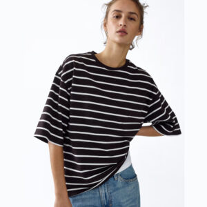 Oversized Cotton T-Shirt Dark brown/striped