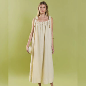 Pearl Tie Strap Linen Midi Dress