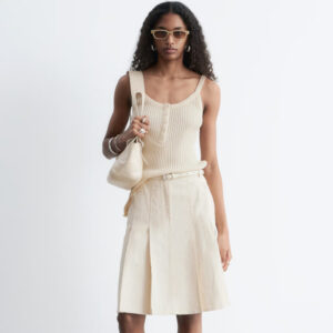 Pleated Cotton Midi Skirt