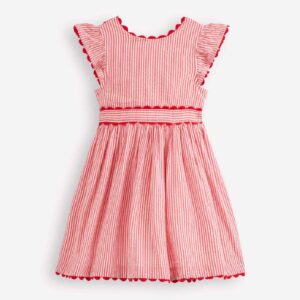 Ric Rac Trim Flutter Dress Red Stripe