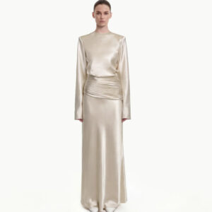 Satin-Feel Draped Maxi Skirt - Cream