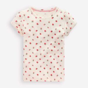 Short Sleeve Pointelle Top Ivory Strawberry