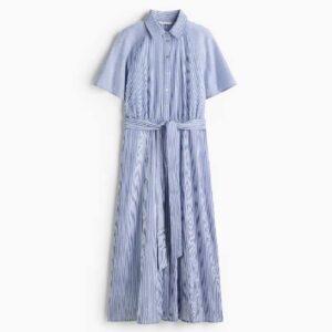 Tie-Belt Shirt Dress Blue/striped