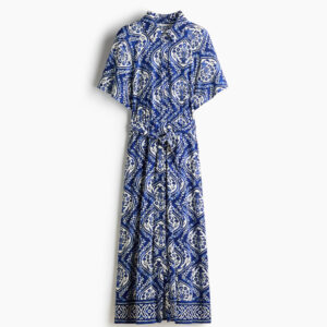 Tie-belt Shirt Dress Blue/white patterned